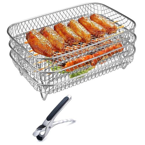 Support argenté pour friteuse à Air double Ninja, déshydrateur à trois couches en acier inoxydable 304 pour cuisson et rôtissage