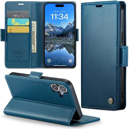 Aefj-Coque Pour Iphone 17 Étui Portefeuille Cover En Cuir Pu Wallet Avec Cartes Magnétique Et Rfid Protection Antivol Folio Housse Iphone 17 Case, Bleu
