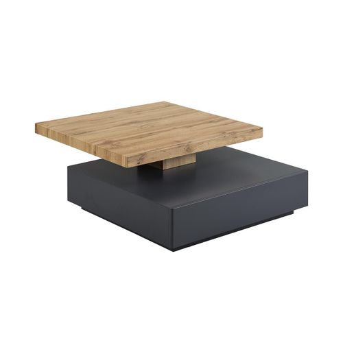 Table Basse Kyria - 1 Tiroir & Plateau Pivotant - Mdf - Coloris : Anthracite Et Chêne