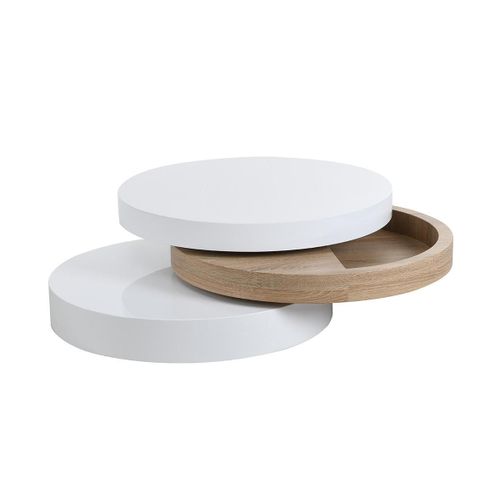 Table Basse Pivotante Ronde Janita - Mdf - Blanc Et Chêne