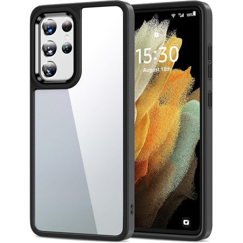 TRAHOO-Coque pour Samsung Galaxy S21 Ultra 5G (6,8 Pouces), Anti-Jaunissement Antichoc, Étui Housse Téléphone Transparente - Noir Foncé