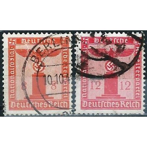 Allemagne, 3ème Reich 1942, Beaux Timbres De Service Yvert 121 Et 122, Grand Aigle Et Croix Gammée, Oblitérés, Tbe.