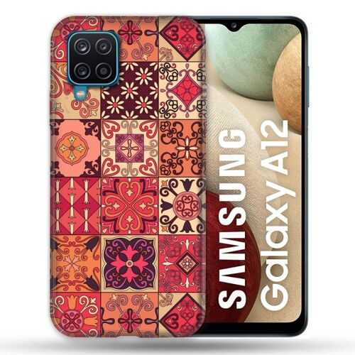 Coque Renforcée Pour Samsung Galaxy A12 Texture Carreau Ciment Rouge