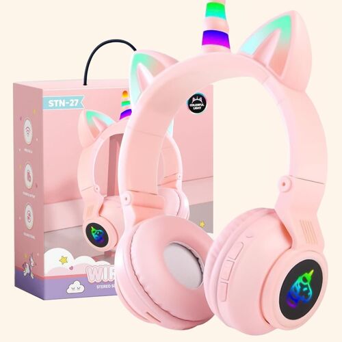 LORANKA-Casque Bluetooth pour Enfants sans Fil,Casque Cat Pliable avec LED Flash Lumières Glow, Enfants Bluetooth 5.0 avec Microphone et Contrôle du Volume, Carte Slot pour PC/Tablettes/TV (9)