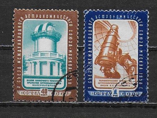 Russie 1958 : 10ème Congrès International D'astronomie À Moscou : Télescope Solaire En Crimée / Télescope De L'institut Sternberg - Série De 2 Timbres Oblitérés