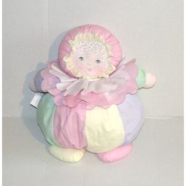 Doudou Poupée De Chiffon Fille Boule Mundia - Peluche Fillette Tissus Coloré Jaune Rose Mauve Vert 34 Cm