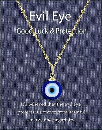 Evil Eye Pendentif Collier Turc Blue Eye Ball Perle Chaîne Pendentif Collier Femmes Hommes Femmes (Or)