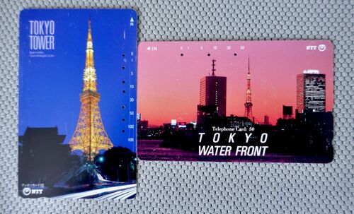 Télécartes Anciennes Du Japon. 2 Télécartes Tokyo. Le Port Et La Tour. 50"230-176" Et 105"230-218". Télécartes Japonaises De 1990 Et 1991 . Telecarte Ville Japon
