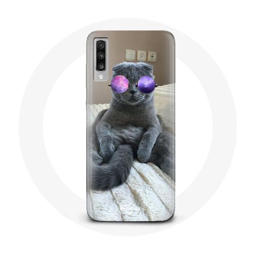 Coque Pour Samsung Galaxy A50 Chat Avec Lunettes De Vue Violettes