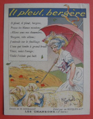 Chromo Ancien Illustré Par H.Gerbault Chanson (2° Série) "Il Pleut Bergère"  Publicitaire Ricqles