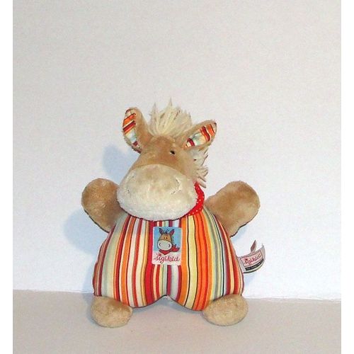 Poney Cheval Jappy Jump Tissus Rayé Multicolore Avec Bandana Rouge A Pois Blanc Doudou Musical Berceuse Sigikid 24cm