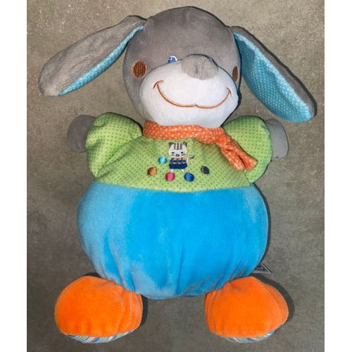 Doudou Chien Lapin Musical Mots D'enfants Bleu Vert Peluche Boite À Musique
