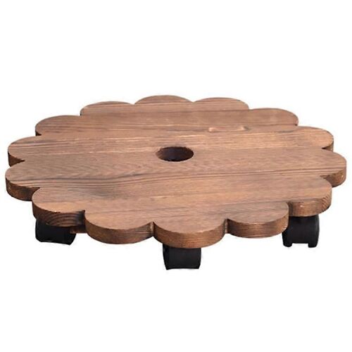 Support de jardinière en bois mobile avec roue Porte-pot de fleurs rond Poulie universelle Flux facile à déplacer