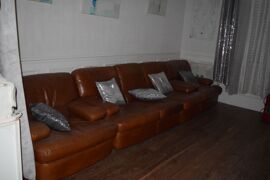 CANAPE CUIR CENTER CUIR BUFFLE + 2 FAUTEUILS EXCELLENT ETAT CHATAIGNE