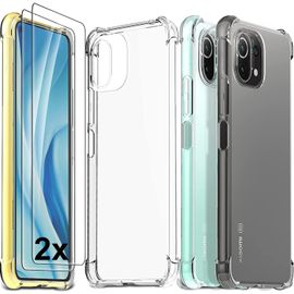 Coque Xiaomi Mi 11 Lite + 2x Vitre Housse Silicone Transparent Verre Trempe