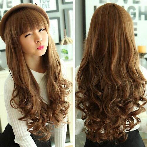 Perruque Pour Femmes Longue Bouclée Épaisse Ondulée Air Bangs Grosse Vague Touffue Cheveux Longs Simlation Cheveux Style Coréen Nouveau 
