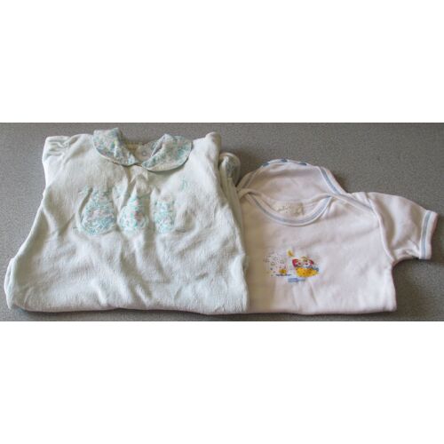 Lot De Rechange Pour Bébé : Body Blanc Bébé Dort(100%Coton)+Pyjama/Grenouillère Vert Clair Avec Appplication De 3 Animaux-Col Rond Et Dessus De Pieds Assortis(76%Coton/24%Polyester) - Taille 3 Mois