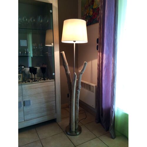 Lampadaire En Bois Flotté Abat Jour Écru