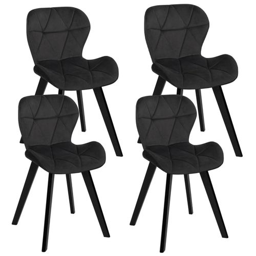 Lot De 4 Chaises Robine En Velours Noir Pieds Noirs