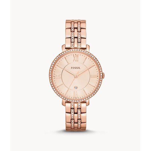 Montre Jacqueline À Trois Aiguilles + Date En Acier Inoxydable Doré Rose - Fossil Es3546 - Femmes - Doré Rose