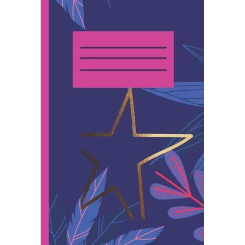 Notebook: Purple And Pink Golden Star Wide Ruled Notebook 120 Pages