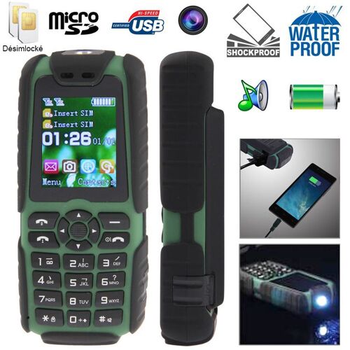 Téléphone Mobile Tout Terrain Double SIM 2.4 Pouces Téléphone Durci IP67 Noir YONIS