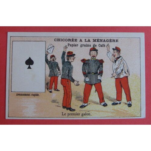Chromo  Ancien Militaires Humour " Le Premier Galon" Chicorée À La Ménagère Cambrai