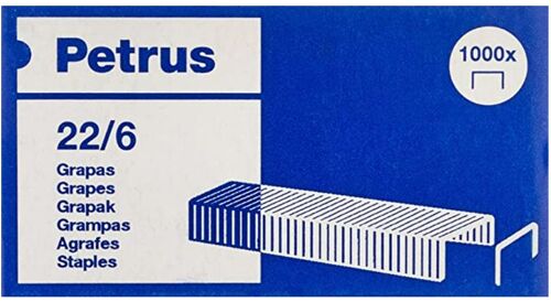 Petrus Agrafes, Pour Agrafer Jusqu'à 30 Feuilles, Long 6 Mm, 1000 Agrafes, Modèle 22/6, 55721