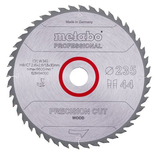 Metabo Lame de scie ""Precision cut wood - Professional"", 235x2,6/1,8x30, Z44 WZ 15° - 628494000
