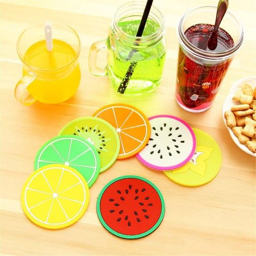 Lot De 7 Dessous De Verre Design - Silicone Round Drinks Coaster Pour Coffee Tea Ensemble,Pour L'été, Boissons Froides Dessous,Fruit Images Nouveauté Table Mats Et Coaster Feet Sets Placemat
