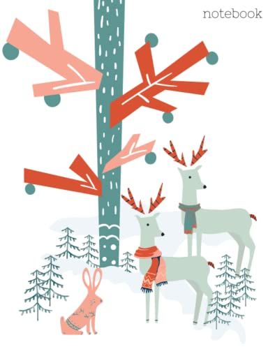 Notebook: Christmas Deer Holiday Season Notebook - 7.44" X 9.69" - 120 Pages - Wide Ruled