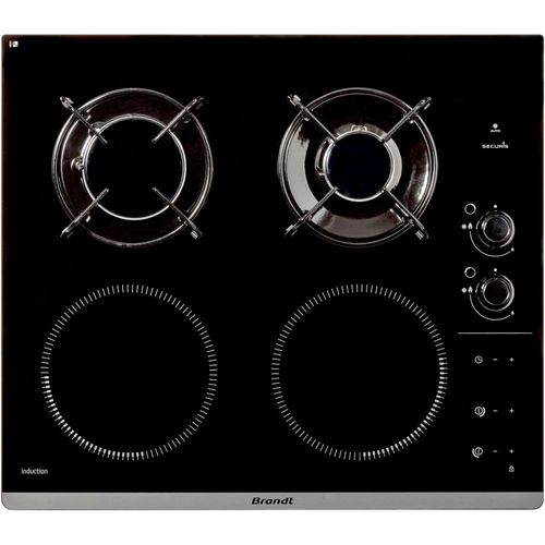 Brandt BPI6413BM - Table de cuisson mixte induction et gaz - 4 plaques de cuisson - Niche - largeur : 56 cm - profondeur : 49 cm - noir