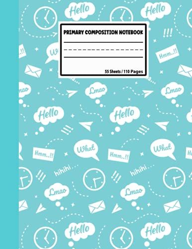 Primary Composition Notebook: Line Art Cute Seamless Pattern Blue | Perfect Kindergarten Gift For Girls And Boys