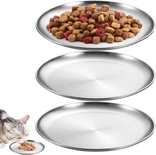 Kalanka-3 Gamelles Plates En Acier Inoxydable Pour Chat, 14 Cm Ecuelle Chat Avec De Larges Moustaches Facile À Nettoyer