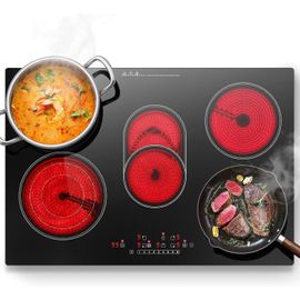 SUBZONAL-Plaque Vitrocéramique 5 feux, Plaque de cuisson Electrique Encastrable 77cm, 8500W, 9 Niveaux, Incluant Des Zone Triples et Ovales pour Grillade, Commande Tactile, Pour Toutes Les Casseroles