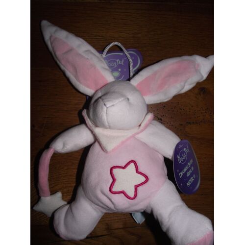 Doudou Pantin Lapin Baby Nat' Babynat Phosphorescent Photoluminescente ,Brille Dans Le Noir Rose Blanc Étoile Peluche Bébé Jouet Naissance Plat Carré Plush Soft Toy Comforter 