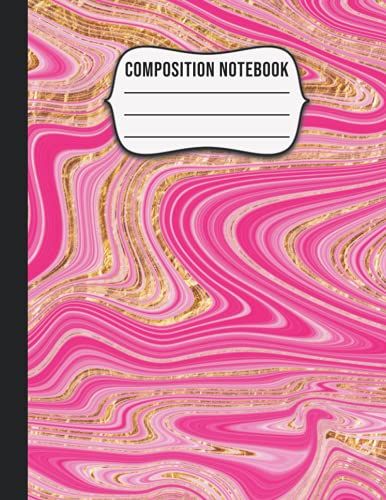 Composition Notebook: Wide Ruled Notebook 100 Pages | Pink And Gold Glitter Marble Composition Book For Girls Boys Kids Teens Students
