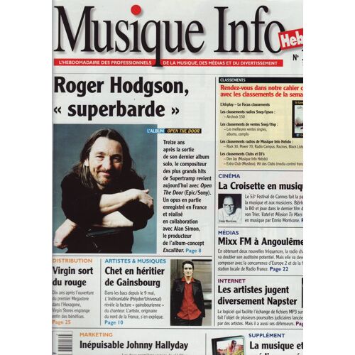 Musiaque Info Hebdo / 12-05-2000 N°123 : Johnny Hallyday (1/2p) - Roger Hodgson (2p) - Björk (1/2p)
