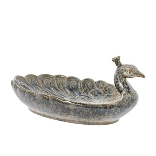 Centre De Table Paon En Céramique 33 Cm