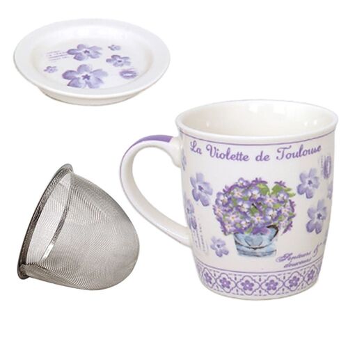 Mug Blanc Violette Avec Infuseur Pour Le Thé