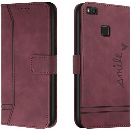 Coque Pour Huawei P9 Lite / G9 Lite/Honor 8 Smart, Etui Cuir Avec Magnetique, Flip Pochette Housse Pour Huawei P9 Lite / G9 Lite/Honor 8 Smart Protection, Vin Rouge