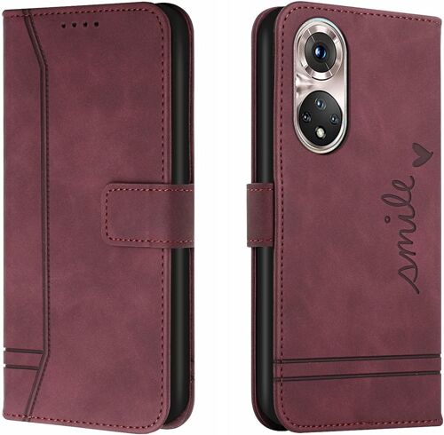 Coque Pour Huawei P50 Pro, Etui Cuir Avec Magnetique, Flip Pochette Housse Pour Huawei P50 Pro Protection, Vin Rouge