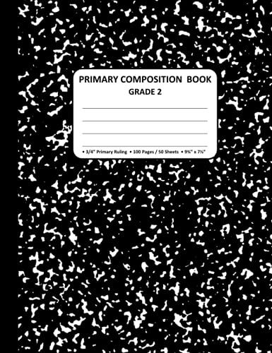 Marble Composition Book: Primary Journal Comp Book (Grade 2), 110 Pages/55 Sheets, 9.75 X 7.5 Inches, Creative Story Writing Exercise Books For Elementary Kids Grade 2 - Black Marbled Cover