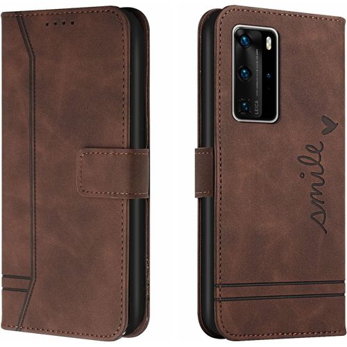 Coque Pour Huawei P40 Pro, Etui Cuir Avec Magnetique, Flip Pochette Housse Pour Huawei P40 Pro Protection, Marron