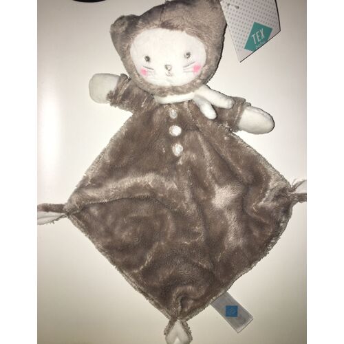 Doudou Chat Marron Tex Baby Plat Losange Peluche Jouet Bebe Naissance 