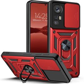 Tianyi-Armor Coque De Protection Pour Xiaomi 12/12x - Avec Protection De L'appareil Photo - Extérieur - Anti-Chocs - Anneau En Métal À 360 ° - Support De Téléphone Portable - Magnétique - Rouge