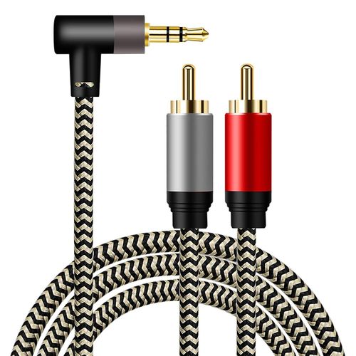 TIANYI-Câble adaptateur 3,5 mm à 2 RCA mâle audio stéréo 90 degrés vers angle de connexion entre Smartphone, MP3 Player, tablette, haut-parleur, Amplificateur, home cinéma, etc. 2M