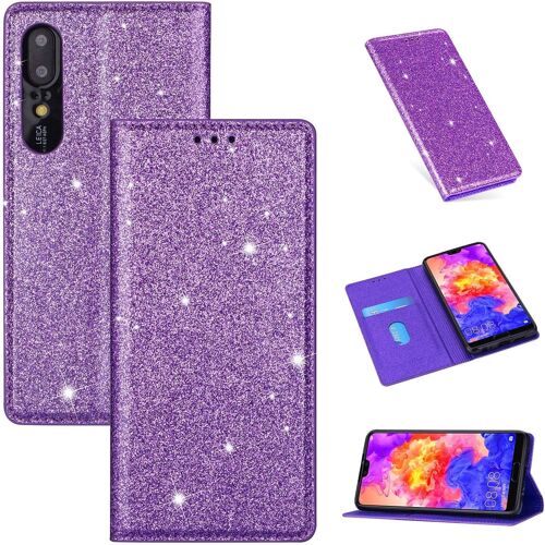 Coque Pour Huawei P20 Pro [Pas Pour P20], Housse Coque Portefeuille Case Etui Pu Cuir Paillette Luxe Magnetique Flip Coque Antichoc Porte Carte Protection Pour Huawei P20 Pro,Violet