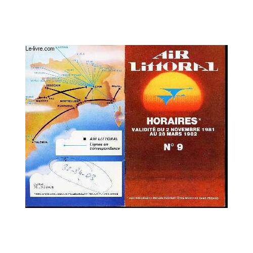 Plaquette : Air Littoral - Horaires - N°9 - Du 9 Novembre 1981 Au 28 Mars 1982.