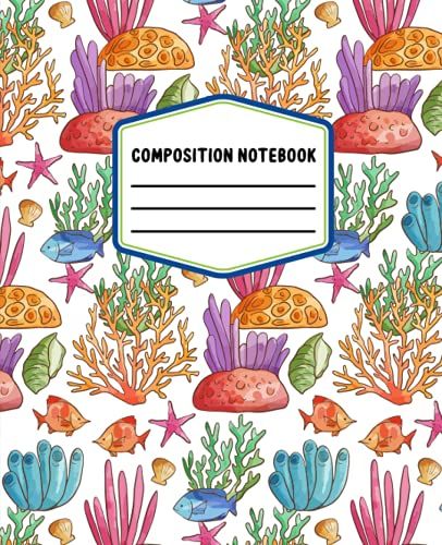 Composition Notebook: Marine Life Underwater Composition Notebook || 7.5x9.25"||120 Pages Wide Ruled Paper Journal Diary || Watercolor Style